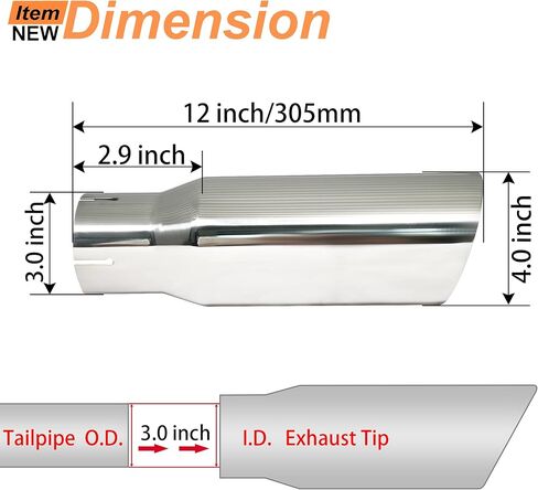 طرف العادم من مدخل 3.0 بوصة إلى مخرج 4.0 بوصة من الفولاذ المقاوم للصدأ بجدار مزدوج مائل مع مشبك طرف عادم مدخل 3 بوصات عالمي لأنبوب عادم بقطر خارجي 3 بوصات (طول 12 بوصة/305 مم) in Kuwait
