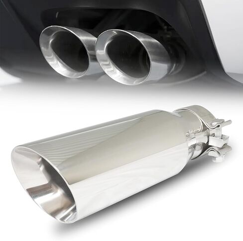 طرف العادم من مدخل 3.0 بوصة إلى مخرج 4.0 بوصة من الفولاذ المقاوم للصدأ بجدار مزدوج مائل مع مشبك طرف عادم مدخل 3 بوصات عالمي لأنبوب عادم بقطر خارجي 3 بوصات (طول 12 بوصة/305 مم) in Kuwait