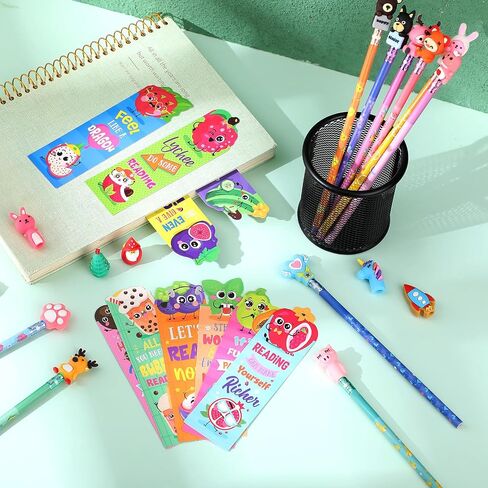 80 Pcs Scented Bookmarks and Scented Pencils with Cute Pencil Toppers Set Fun Pencils Fruit Food Theme Scratch and Sniff Bookmarks Cartoon Pencil Toppers for Kids Students Supplies (Cute Style) in Saudi Arabia