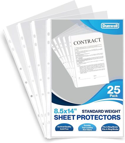 واقي ورق بالحجم القانوني من Dunwell - (ثقيل الوزن، 50 حزمة)، أكمام ورقية قانونية مقاس 8.5 × 14، 7 فتحات مثقوبة لملف قانوني ثلاثي الحلقات أو مجلد ذو 4 حلقات بالحجم القانوني، جودة أرشيفية، واقيات أوراق طويلة in Kuwait