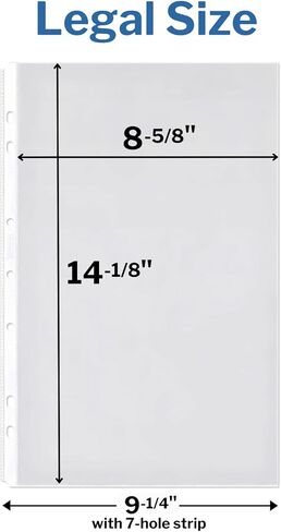 واقي ورق بالحجم القانوني من Dunwell - (ثقيل الوزن، 50 حزمة)، أكمام ورقية قانونية مقاس 8.5 × 14، 7 فتحات مثقوبة لملف قانوني ثلاثي الحلقات أو مجلد ذو 4 حلقات بالحجم القانوني، جودة أرشيفية، واقيات أوراق طويلة in Kuwait