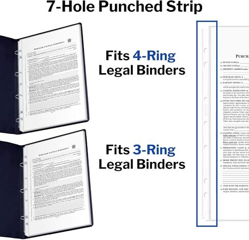 واقي ورق بالحجم القانوني من Dunwell - (ثقيل الوزن، 50 حزمة)، أكمام ورقية قانونية مقاس 8.5 × 14، 7 فتحات مثقوبة لملف قانوني ثلاثي الحلقات أو مجلد ذو 4 حلقات بالحجم القانوني، جودة أرشيفية، واقيات أوراق طويلة in Kuwait