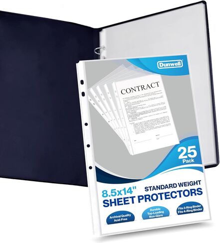 واقي ورق بالحجم القانوني من Dunwell - (ثقيل الوزن، 50 حزمة)، أكمام ورقية قانونية مقاس 8.5 × 14، 7 فتحات مثقوبة لملف قانوني ثلاثي الحلقات أو مجلد ذو 4 حلقات بالحجم القانوني، جودة أرشيفية، واقيات أوراق طويلة in Kuwait