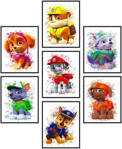 Paw Patrol Kids Room Posters - 9 Pieces 8x10" Unframed Rescue Pups Watercolor Digital Printed Wall Art for Boys Room Decor, Girls Bedroom Decor, Teen Room Decor, Teen Wall Decor, Gifts for Nursery, Kids Room, Man Cave Decoration. in Saudi Arabia