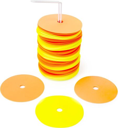 Crown Sporting Goods 6" Non-Skid Floor Spot Markers: Set of 50 Agility Training Flat Field Cones in Fluorescent Yellow & Orange with Metal Carrying Stand in Saudi Arabia