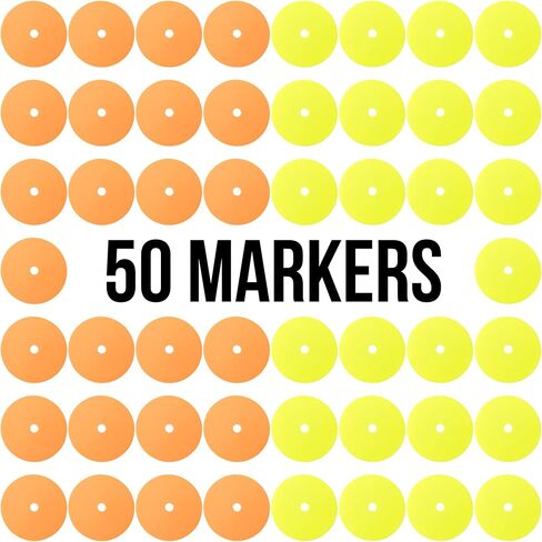 Crown Sporting Goods 6" Non-Skid Floor Spot Markers: Set of 50 Agility Training Flat Field Cones in Fluorescent Yellow & Orange with Metal Carrying Stand in Saudi Arabia