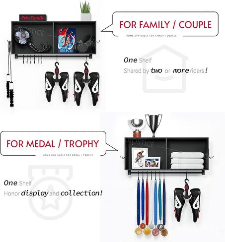 رف متوافق مع Peloton Original Bike and Bike Plus، رف مزود بخطافات، منظم حائط لسجادة اليوجا، منشفة، أحذية الدراجة، الزجاجات، الميداليات وما إلى ذلك - ملحقات لصالة الألعاب الرياضية المنزلية in Kuwait