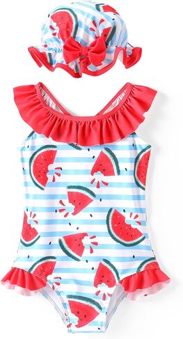 PATPAT Baby/Toddler Girls Swimsuits Ruffle Mermaid Floral One Piece Bathing Suit Beach Swimwear with Sun Hat in Kuwait
