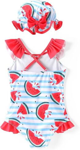PATPAT Baby/Toddler Girls Swimsuits Ruffle Mermaid Floral One Piece Bathing Suit Beach Swimwear with Sun Hat in Kuwait