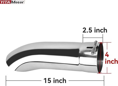YITAMOTOR Turn Down Exhaust Tip 4 Inch Inlet, 4" Outlet Polished Stainless Steel Professional Exhaust Tip Fits 4" Outside Diameter Tailpipe, 15" Overall Length, Turndown Design, Bolt On, Silver in Saudi Arabia