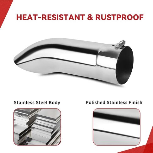 YITAMOTOR Turn Down Exhaust Tip 4 Inch Inlet, 4" Outlet Polished Stainless Steel Professional Exhaust Tip Fits 4" Outside Diameter Tailpipe, 15" Overall Length, Turndown Design, Bolt On, Silver in Saudi Arabia