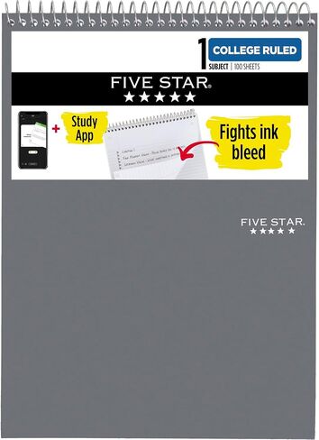 دفتر ملاحظات Five Star Top Bound، موضوع واحد، ورق مسطر للكلية، 100 ورقة، 11 بوصة × 8-1/2 بوصة، اللون المحدد لك، عدد واحد (06182) in Kuwait