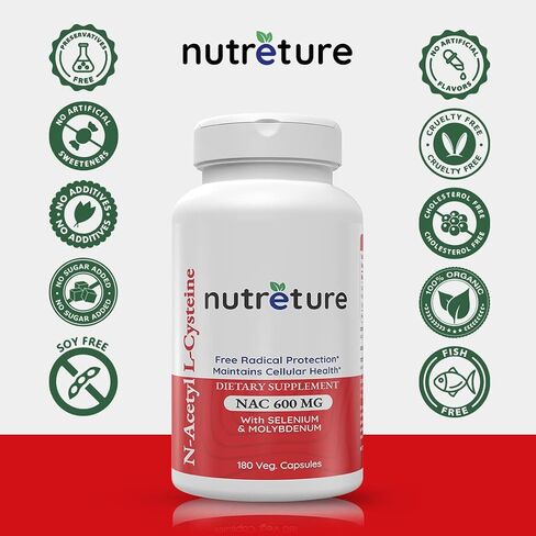 مكمل NAC لدعم وإصلاح الكبد - NAC N-Acetyl-Cysteine ​​600Mg، السيلينيوم 25Mcg والموليبدينوم 50Mcg - تم تركيبه لمساعدة الكبد على التخلص من سموم الكبد ووظائف الكلى وصحة الرئة، 180 كبسولة. in Saudi Arabia