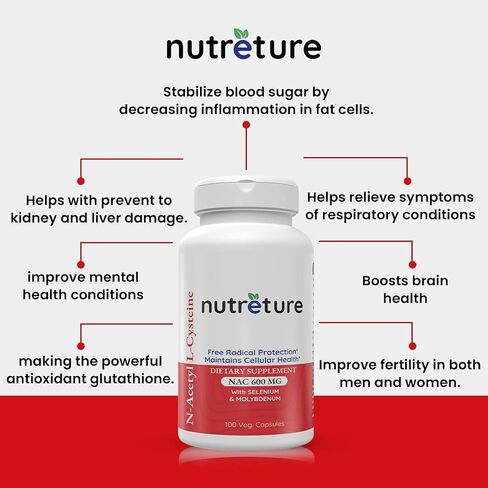 مكمل NAC لدعم وإصلاح الكبد - NAC N-Acetyl-Cysteine ​​600Mg، السيلينيوم 25Mcg والموليبدينوم 50Mcg - تم تركيبه لمساعدة الكبد على التخلص من سموم الكبد ووظائف الكلى وصحة الرئة، 180 كبسولة. in Saudi Arabia