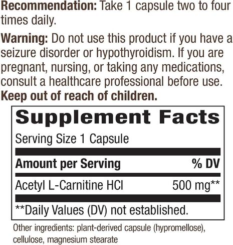 Nature's Way Acetyl L-Carnitine يدعم وظيفة الدماغ* 500 مجم لكل جرعة 60 كبسولة - (عبوة من 2) in Saudi Arabia