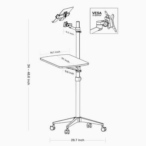 Omhuzsyo Portable Rolling Laptop cart Desk, Height Adjust can Support a Standing Workstation for Computers and Monitors, Store Mouse and Keyboard, Suitable for Sofas, Bedside, tv、Work, etc (White) in Kuwait