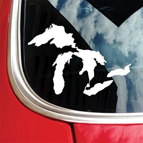 ملصق سيارة Great Lakes Michigan ملصق سيارة فاخر من الفينيل المقاوم للطقس شديد التحمل للمصدات والنوافذ وأجهزة الكمبيوتر المحمولة وزجاجات المياه أو المبردات (أبيض، عرض 4.75 بوصة) in Kuwait
