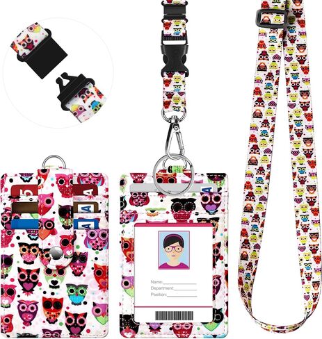 Kaptron ID Badge Holder with Lanyard, 3 Card Slots Badge Holder Wallet with Detachable Adjustable Safety Breakaway Clasp Key Lanyard Cute Designs for Teachers, Students, Nurses and Even Kids (Pink) in Saudi Arabia