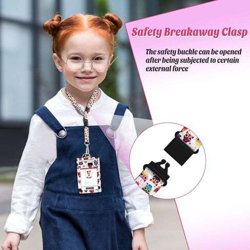 Kaptron ID Badge Holder with Lanyard, 3 Card Slots Badge Holder Wallet with Detachable Adjustable Safety Breakaway Clasp Key Lanyard Cute Designs for Teachers, Students, Nurses and Even Kids (Pink) in Saudi Arabia
