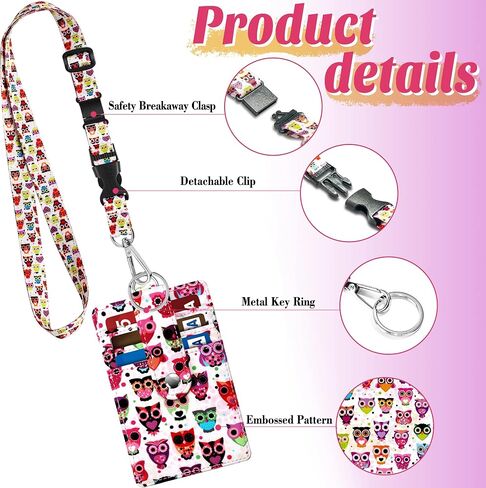 Kaptron ID Badge Holder with Lanyard, 3 Card Slots Badge Holder Wallet with Detachable Adjustable Safety Breakaway Clasp Key Lanyard Cute Designs for Teachers, Students, Nurses and Even Kids (Pink) in Saudi Arabia