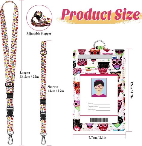 Kaptron ID Badge Holder with Lanyard, 3 Card Slots Badge Holder Wallet with Detachable Adjustable Safety Breakaway Clasp Key Lanyard Cute Designs for Teachers, Students, Nurses and Even Kids (Pink) in Saudi Arabia
