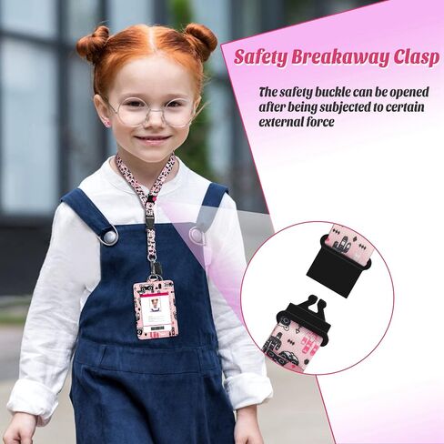 Kaptron ID Badge Holder with Lanyard, 3 Card Slots Badge Holder Wallet with Detachable Adjustable Safety Breakaway Clasp Key Lanyard Cute Designs for Teachers, Students, Nurses and Even Kids (Pink) in Saudi Arabia