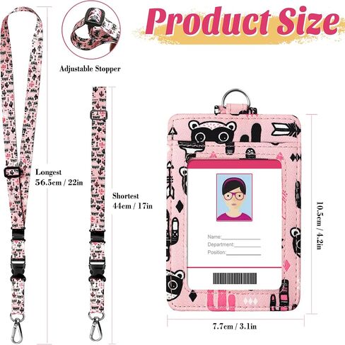 Kaptron ID Badge Holder with Lanyard, 3 Card Slots Badge Holder Wallet with Detachable Adjustable Safety Breakaway Clasp Key Lanyard Cute Designs for Teachers, Students, Nurses and Even Kids (Pink) in Saudi Arabia