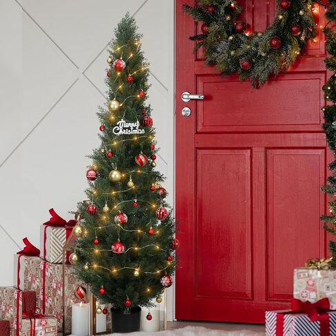 Two 5FT Artificial Cedar Topiary Christmas Trees,Fake Topiary Outdoor Plants in Pot, UV Rated Plant for The Front Door,Christmas Decor,Garden Decor(2pcs Christmas in Kuwait