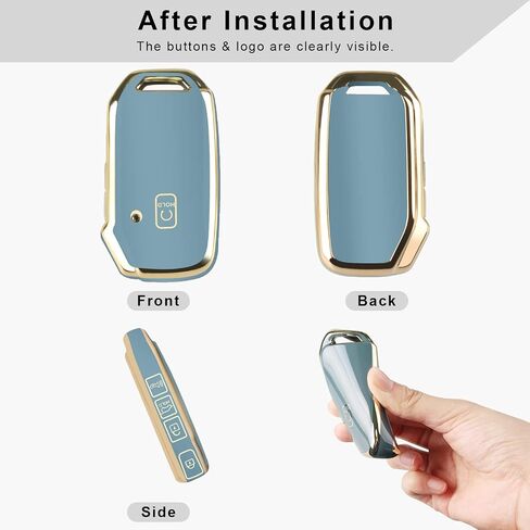 QBUC لغطاء KIA Key Fob مع سلسلة مفاتيح لعام 2019 2020 2021 2022 Kia K5 Sorento Telluride إلخ (1 أو لا يوجد زر على السطح الأمامي فقط) (أزرق) in Saudi Arabia