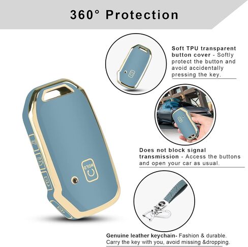 QBUC لغطاء KIA Key Fob مع سلسلة مفاتيح لعام 2019 2020 2021 2022 Kia K5 Sorento Telluride إلخ (1 أو لا يوجد زر على السطح الأمامي فقط) (أزرق) in Saudi Arabia