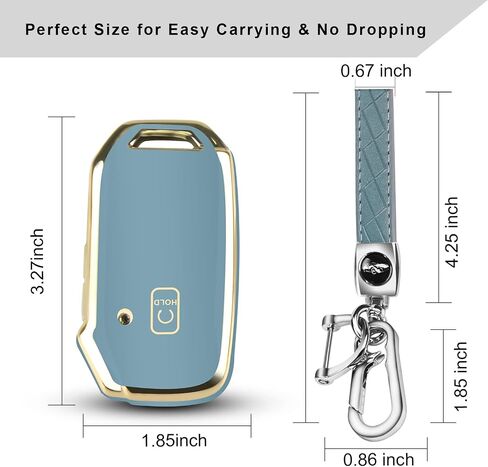 QBUC لغطاء KIA Key Fob مع سلسلة مفاتيح لعام 2019 2020 2021 2022 Kia K5 Sorento Telluride إلخ (1 أو لا يوجد زر على السطح الأمامي فقط) (أزرق) in Saudi Arabia