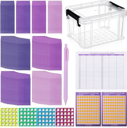 100 Envelopes Money Saving Challenge Kit, Save 5050 Dollars In 100 Days Kit, 100 Cash Envelopes and Organizer Box Set, Money Saving 100 Envelopes for Cash Challenge, Money Gift Idea(Purple) in Saudi Arabia