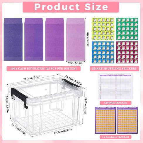 100 Envelopes Money Saving Challenge Kit, Save 5050 Dollars In 100 Days Kit, 100 Cash Envelopes and Organizer Box Set, Money Saving 100 Envelopes for Cash Challenge, Money Gift Idea(Purple) in Saudi Arabia