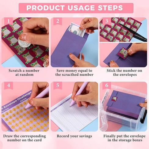 100 Envelopes Money Saving Challenge Kit, Save 5050 Dollars In 100 Days Kit, 100 Cash Envelopes and Organizer Box Set, Money Saving 100 Envelopes for Cash Challenge, Money Gift Idea(Purple) in Saudi Arabia