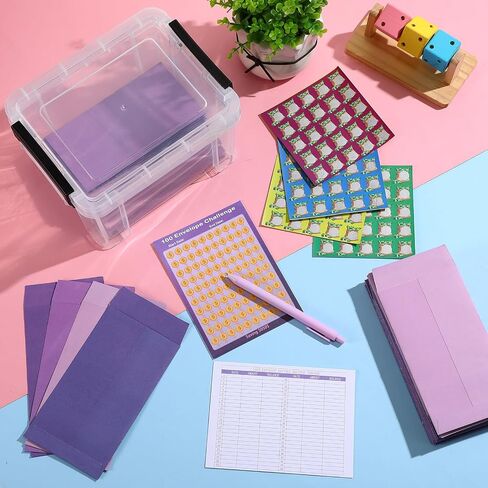 100 Envelopes Money Saving Challenge Kit, Save 5050 Dollars In 100 Days Kit, 100 Cash Envelopes and Organizer Box Set, Money Saving 100 Envelopes for Cash Challenge, Money Gift Idea(Purple) in Saudi Arabia