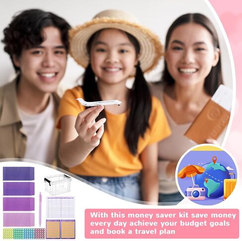 100 Envelopes Money Saving Challenge Kit, Save 5050 Dollars In 100 Days Kit, 100 Cash Envelopes and Organizer Box Set, Money Saving 100 Envelopes for Cash Challenge, Money Gift Idea(Purple) in Saudi Arabia