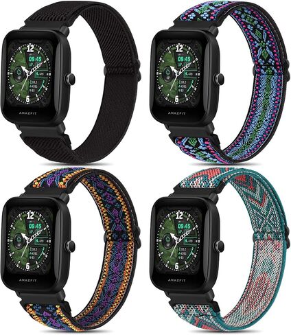 سوار قماش Amzpas لـ Amazfit Bip U Pro/ Bip U/ Bip S/ Bip Lite/ Bip S Lite/ Bip 3/Bip 3 Pro/Amazfit GTR 42 مم، 20 مم سوار نايلون ناعم قابل للتمدد سريع الفك، 4 عبوات من سوار معصم مرن قابل للتعديل للنساء رجل in Saudi Arabia