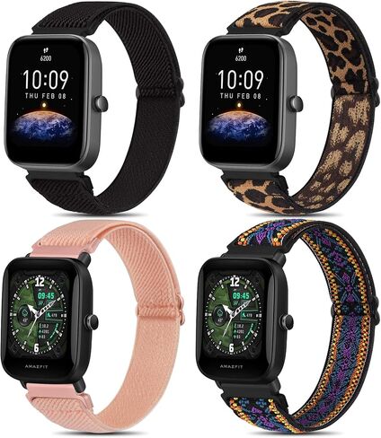 سوار قماش Amzpas لـ Amazfit Bip U Pro/ Bip U/ Bip S/ Bip Lite/ Bip S Lite/ Bip 3/Bip 3 Pro/Amazfit GTR 42 مم، 20 مم سوار نايلون ناعم قابل للتمدد سريع الفك، 4 عبوات من سوار معصم مرن قابل للتعديل للنساء رجل in Kuwait
