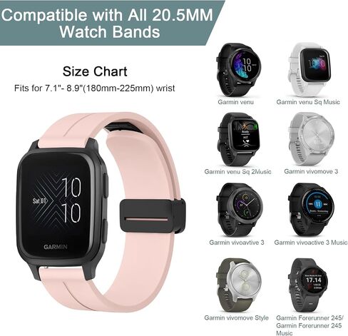 Magnetic Silicone Watch Band for Garmin Venu/Garmin Venu 2 Plus Watch Band, Garmin Venu Sq Band/Garmin Sq 2 Bands, Magnet Folding Buckle Replacement Sport Strap for Men Women in Saudi Arabia