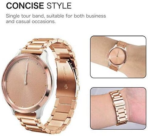 مجموعة أحزمة Garmin Vivomove HR المتوافقة، مصنوعة من الفولاذ المقاوم للصدأ + سوار شبكي بديل لساعة Garmin Vivomove HR Sport/Premium، ذهبي وردي in Kuwait