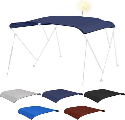 قماش بيميني العلوي البديل مع فتحة خفيفة للقارب، 3 أقواس 6 لتر 79-84 وات غطاء علوي بيميني مع حذاء تخزين، بوليستر بحري عالي التحمل مقاوم للماء 600D، بدون إطار، أزرق داكن in Kuwait