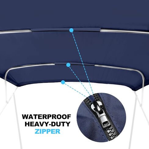 قماش بيميني العلوي البديل مع فتحة خفيفة للقارب، 3 أقواس 6 لتر 79-84 وات غطاء علوي بيميني مع حذاء تخزين، بوليستر بحري عالي التحمل مقاوم للماء 600D، بدون إطار، أزرق داكن in Kuwait