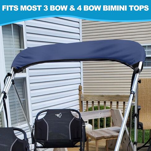 قماش بيميني العلوي البديل مع فتحة خفيفة للقارب، 3 أقواس 6 لتر 79-84 وات غطاء علوي بيميني مع حذاء تخزين، بوليستر بحري عالي التحمل مقاوم للماء 600D، بدون إطار، أزرق داكن in Kuwait