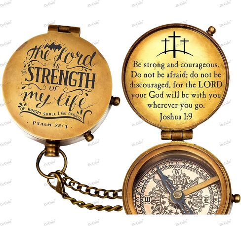 بوصلة جيب من النحاس الصلب "The Lord is Strength of My Life" اقتباس مجاني منقوش عليه وحقيبة جلدية in Kuwait