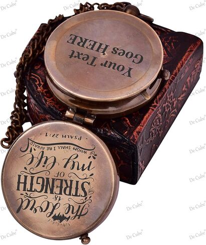 Solid Brass Pocket Compass “The Lord is Strength of My Life" Free Quote Engraved and Leather Case in Saudi Arabia