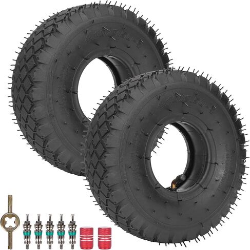 RUTU 2 Pack 4.10/3.50-4 Replacement Tire+Inner Tube with Bent Valve Stem for Lawn Mower Hand Truck Wheelbarrow Trailers Dollies Wagon Snowblower Compressor Generator Chipper All Purpose Utility in Kuwait