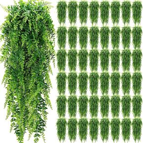 12 Pcs Artificial Hanging Plants 32 Inch Fake Hanging Plant, Fake Boston Ferns Plastic Fake Hanging Plants Fake Plants for Wall House Room Garden Wedding Garland Indoor Outdoor Decoration, No Baskets