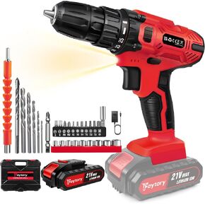 21V Cordless Drill Set, Power Drill Set 3/8"Keyless Chuck with 25+1 Torque Rating & 398 inch-lbs & 2*1500mAh,2 Variable Speeds Electric Power Drill with LED, 29pcs Drill/Driver Bits for Home,DIY