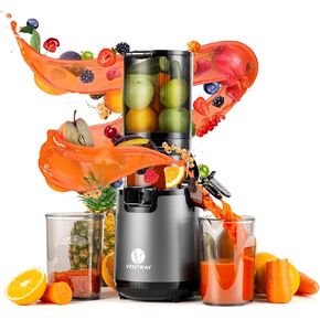 Ventray Cold Press Juicer, 5.12'' Extra Large Feed Chute Fit Whole Fruits & Vegetables, 250W Masticating Juicer Machine, High Juice Yield, Easy to Clean