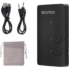 Bluetooth 5.3 Transmitter Receiver for TV 2-in-1 Mini Wireless Adapter with Headphones Dual Pairs, 3.5mm Aux Audio Jack, Aptx Low Latency for Airplane/Earbuds/Car/Stereo/Treadmill/Tablets - Black